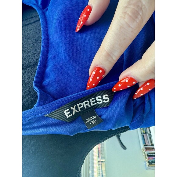 Express Bright Blue Long Sleeve Cinched Waist Mini Dress Size Medium NEW! - Picture 4 of 5
